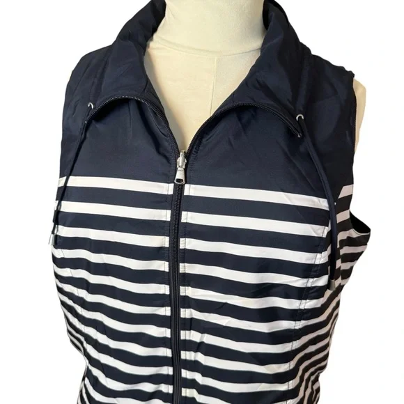 CJ Banks Navy White Striped Reversible Vest 2X Outdoor Nautical Coastal Classic - Picture 2 of 12